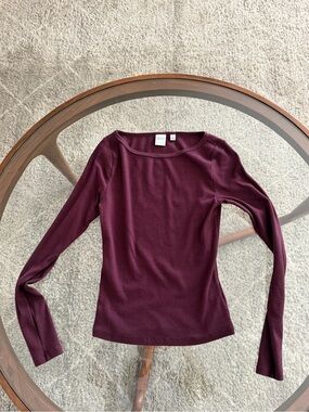 Aritzia Homestretch Long-Sleeve Ribbed Top in Burgundy